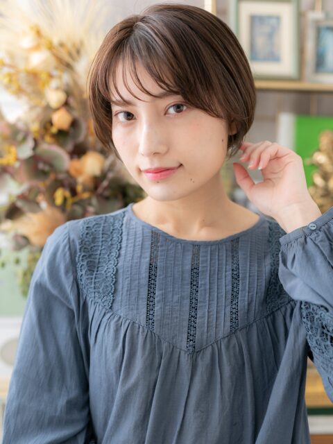 大人可愛い小顔ショート丸みボブ20代30代